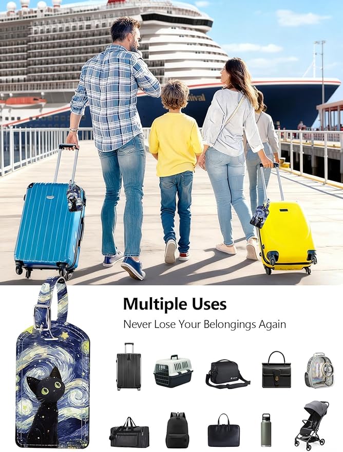 Luggage Tags Built-in Anti-Loss Tracker, Luxury Leather Luggage Tags for Suitcase, Travel Bags, Backpacks, Travel Organizer f