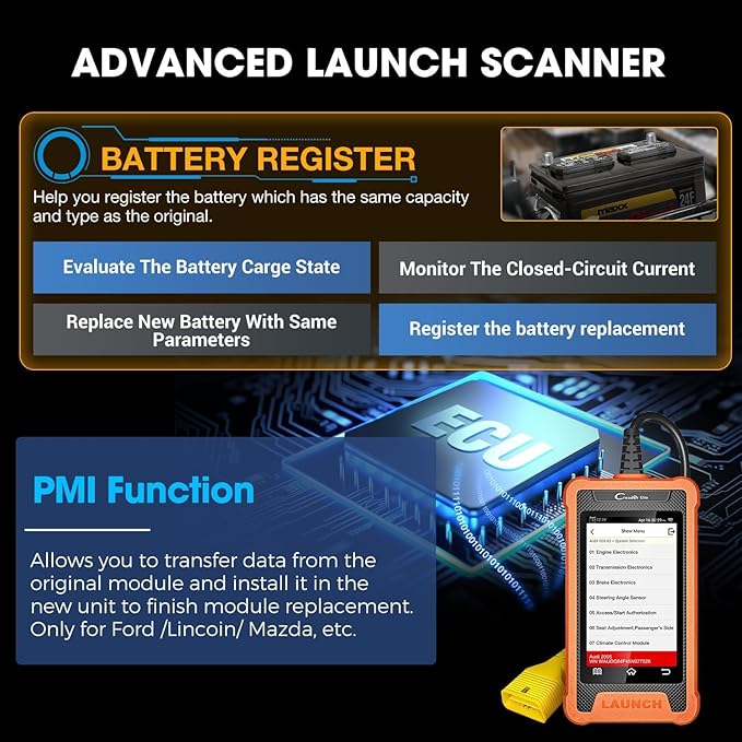 LAUNCH Creader Elite Bidirectional Tool Fit for Ford Lincoln Mercury Mazda, Full Systems All Resets OBD2 Scanner, PMI Function