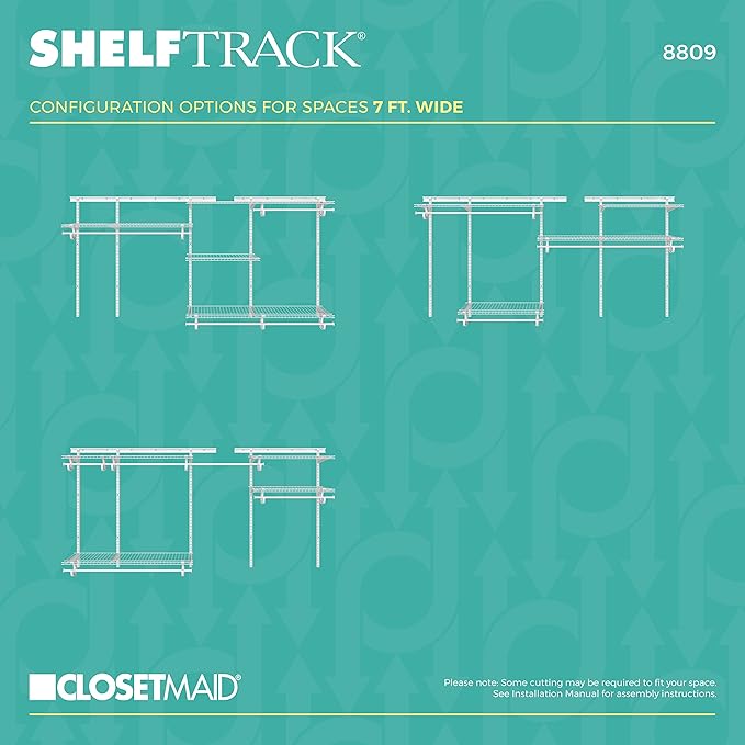 ClosetMaid ShelfTrack Wire Closet Organizer System, Adjustable from 5 to 8 Ft., with Shelves, Clothes Rods, Hardware, Durable