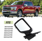 Left Driver Side Mirror Fits 2021-2026 Ford F150 With Power Folding Heated Blind Spot Turn Signal Puddle Light Temperature Sensors Mirror Memory Camera Chrome Replace#ML3Z17683FF5YGY(18+1Pins)