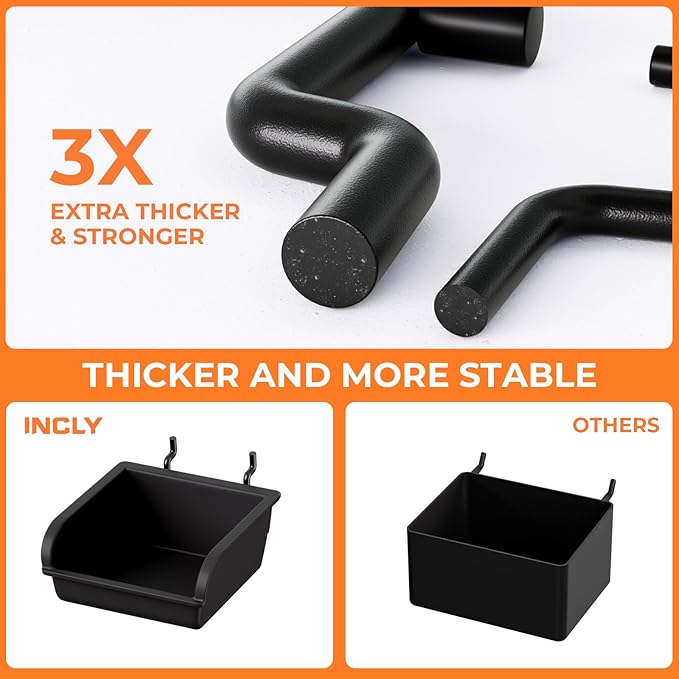 INCLY 220PCS Extra Thick 1/4" Pegboard Accessories Organizer Kit, Heavy Duty Black Pegboard Hooks with Bins and Peg Lock, Peg