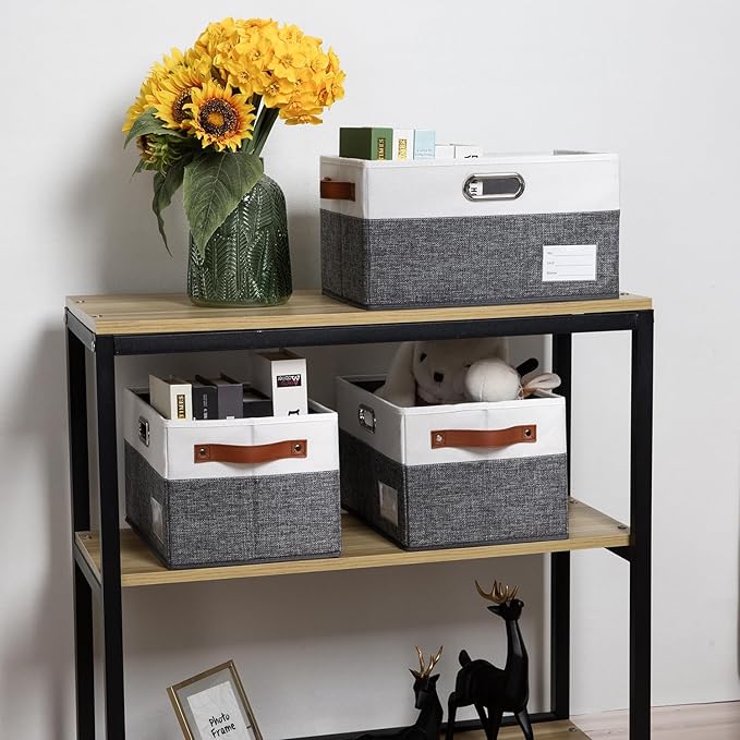 PRANDOM Larger Foldable Storage Bins with Handles [5-Pack] Fabric Collapsible Storage Boxes Baskets Cubes Containers with Han