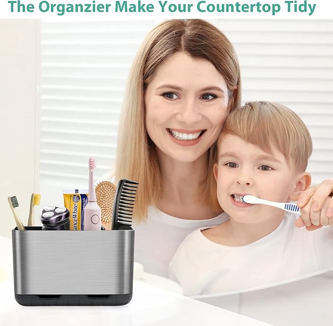 Boperzi Toothbrush and Toothpaste Holder Brushed Nickel Drainage for Bathroom Vanity, Large Electric Toothbrush Storage Caddy