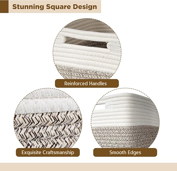 AELS Hand Woven Cotton Baskets for Storage, Cube Storage Bins with Handles, Foldable Collapsible Closet Organizers and Storag