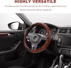 Sun Walker Leather Car Steering Wheel Cover, 15" Anti-Slip Crocodile Pattern Wheel Protector with Rose Grain, Comfortable Gri