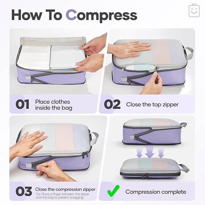 Veken 11 Set Compression Packing Cubes for Travel Essentials,Compressible Expandable Large Luggage Suitcase Organizer Bags fo