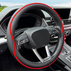 HAOTULE Leather Steering Wheel Cover， with Anti-Slip Stripe Design - Enhanced Grip, Fashion Style, Safe, Non-Slip, Breathable