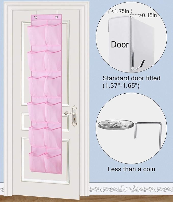 MISSLO Over The Door Shoe Organizer 12 Large Mesh Pockets Hanging Narrow Closet Door, Baby Hanging Shoe Rack Kids Closet Stor