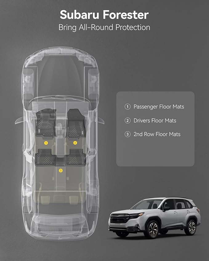 3W Floor Mats Custom Fit for Subaru Forester 2025 2026 (Not Fit Hybrid & 2025 Wilderness), TPE All Weather Floor Liner for Forester 1st & 2nd Row Full Set Car Mats Forester Accessories