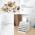 BOOVO Jewelry Boxes for Women, White and Black 6 Layer Large Jewelry Box for Necklace, Bracelet, Earrings, Rings Storage, Jew