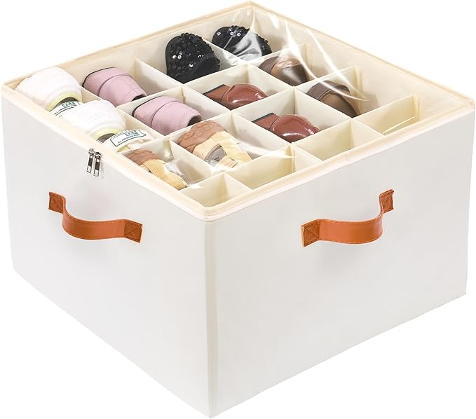 Shoe Organizer for Closet, Shoe Storage Boxes Fits up to 16 Pairs, Foldable Shoe Containers Bins Baskets with Adjustable Divi