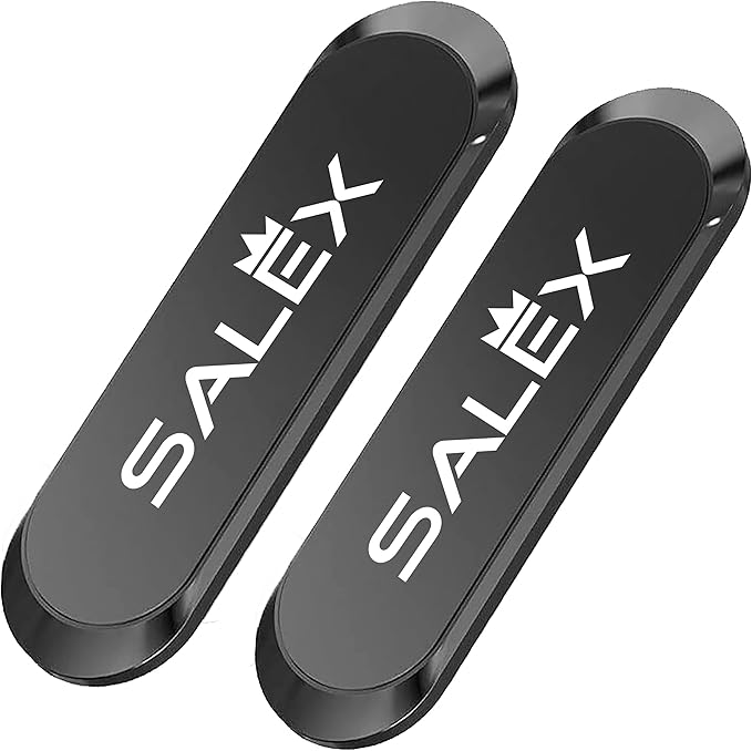 SALEX Flat Magnetic Phone Mounts 2 Pack. Black Cell Phone Holder for Car Dashboard, Wall, Truck. Universal Stick on iPad Wall Magnet Mount Kit for Tablets, Smartphones. Magnetic Phone Mount for iPhone