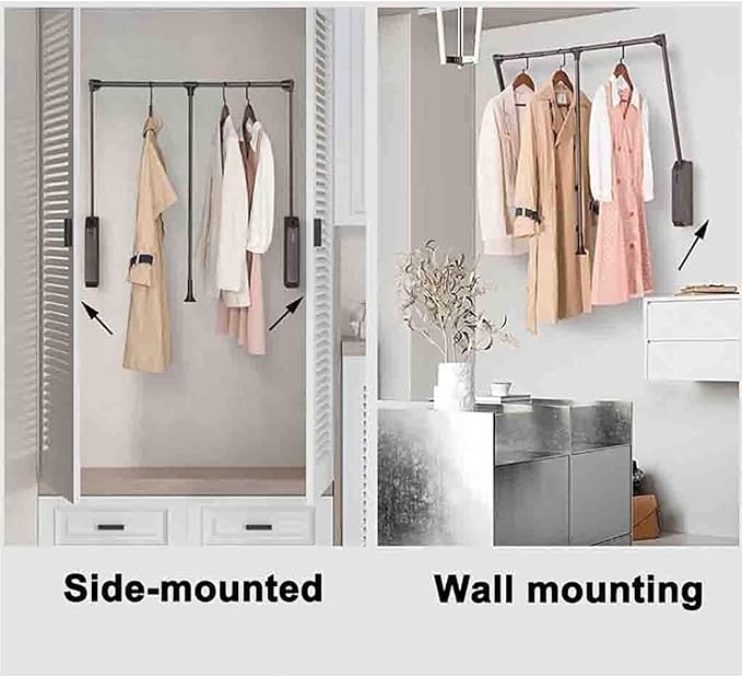 Pull Down Wardrobe Clothes Rail - Extendable Clothes Rail, Steel Sliding Trouser Bar, Push-Pull Wardrobe Organizer, Soft Clos