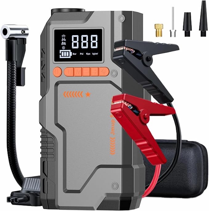 Jump Starter with Air Compressor, 5000A Battery Jumper Starter Portable (9.0 Gas/8.0L Diesel),150 PSI Tire Inflator, 12V