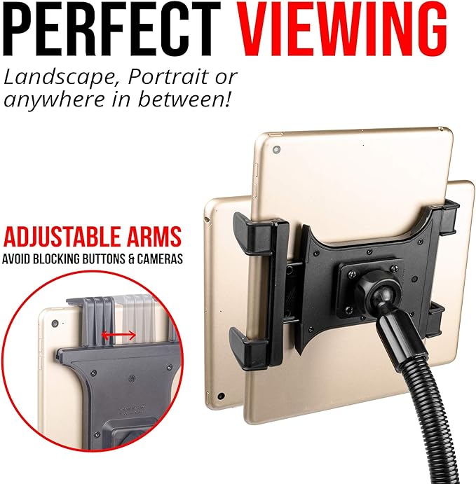 Tackform Tablet Mount for Car and Truck [ELD Mount] Industrial 22 Inch Aluminum Rod Gooseneck Seat Rail Holder for Taxi, Van, Vehicle, Semi, etc. Compatible with iPad, Galaxy, Surface and More.