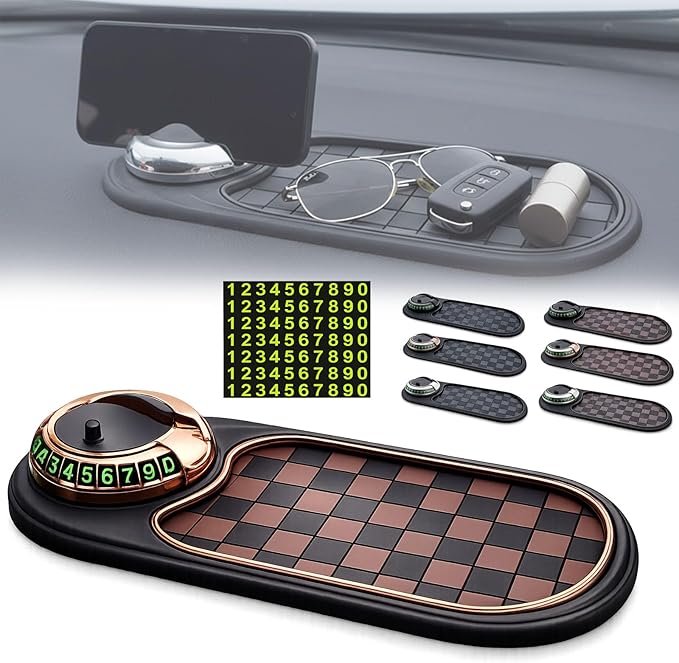4-in-1 Multi-Functional Support Anti-Slip Pad, 360° Rotating Car Phone Holder Pad with Temporary Parking Number Plate, All-in