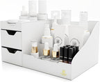Uncluttered Designs Large Makeup Organizer for Vanity - Countertop Desk With Drawers for Cosmetic, Beauty, Hair, Nail, Perfum