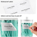 TIPGO Glass Qtip Holder Dispenser for Bathroom - 10 oz Clear Canister Apothecary Jar for Cotton Swabs, Balls, Pads, Floss Pic