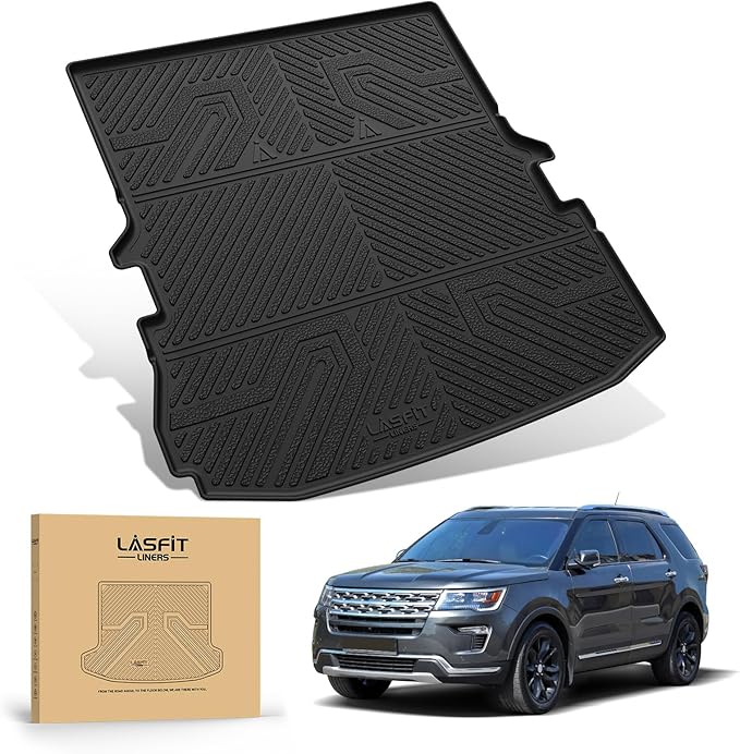 LASFIT Trunk & Backrest Mat for Ford Explorer 2011-2019, Custom Fit All Weather Protector TPE One-Piece Design Easy Installation Trunk with Seatback Mat, 1pc Black