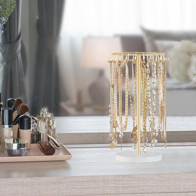 Mkono Necklace Holder Metal Jewelry Display Stand Necklace Organizer with 22 Hooks for Storage and Hanging Bracelet Keychain 