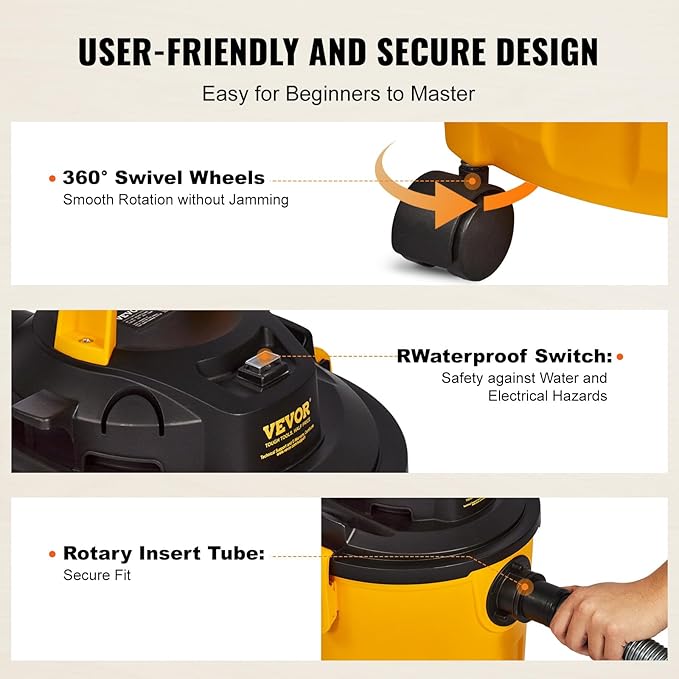 VEVOR 5 Gallon 6.0 Peak HP Wet and Dry Shop Vac， Portable Shop Vacuum and Blower 3-in-1 with Filter, Hose and Attachments for