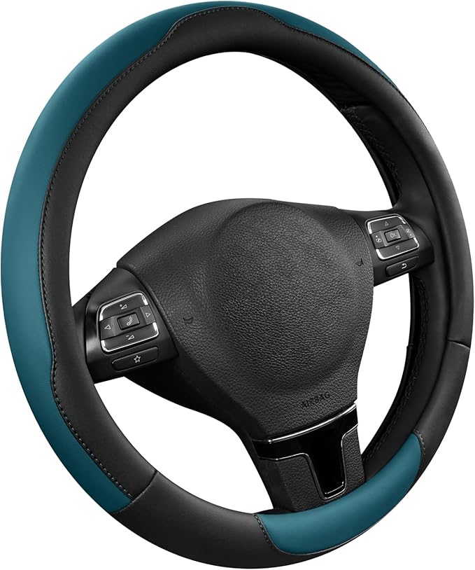 Road Comforts Steering Wheel Cover, Breathable Anti-Slip Leather Steering Wheel Cover, Universal Fit 14.5–15 Inch, Comfortabl
