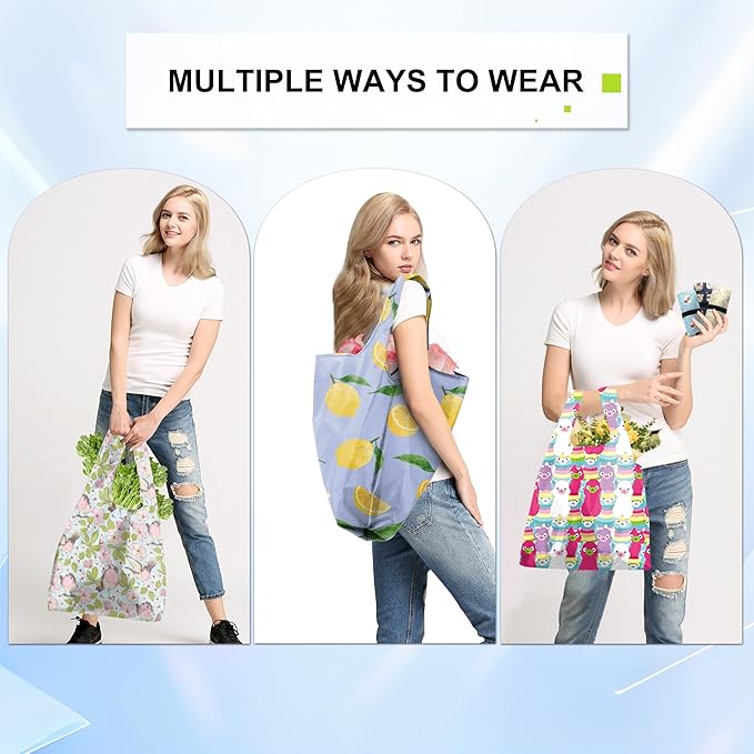 BeeGreen Geometry Reusable Grocery Bags Bulk Gifts 10-Pack - Large Tote with Zipper Pouch | Foldable & Washable Polyester Shopping Bags Heavy Duty Flower Lover Gifts Reusable Bag With Handles