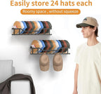 Natural Wood Hat Racks for Baseball Caps Peaked Caps Wall Hat Organizer Fit 40 Caps Holder, 2 Packs Sturdy Wall Mounted Snapb