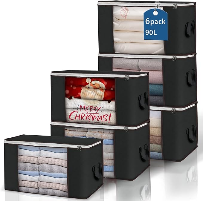 Large Storage Bags, 6 Pack Clothes Storage Bins Foldable Closet Organizers Storage Containers with Durable Handles Thick Fabr