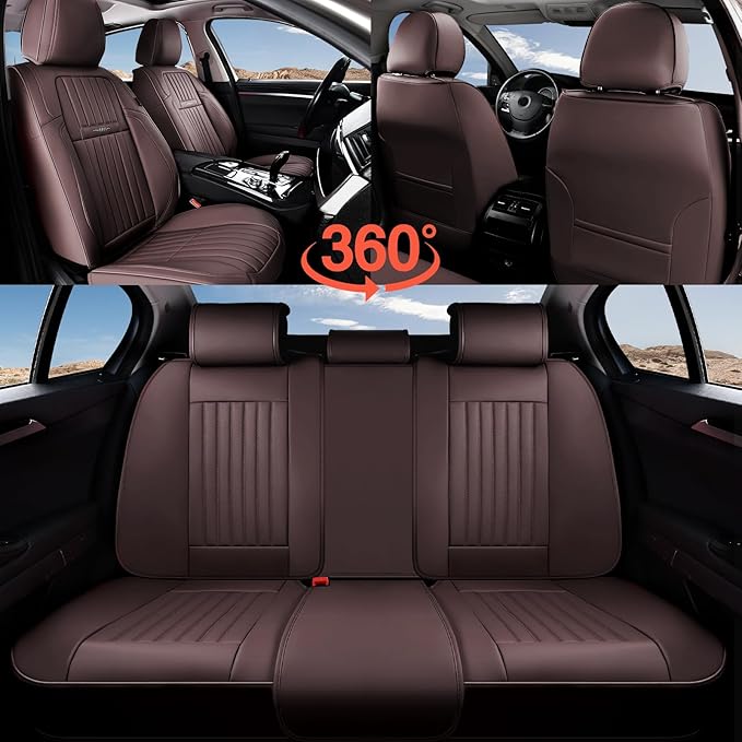 Coverado Car Seat Covers Full Set, Seat Covers for Cars, Car Seat Cover, Car Seat Protector, Leather Car Seat Cushion, Waterp