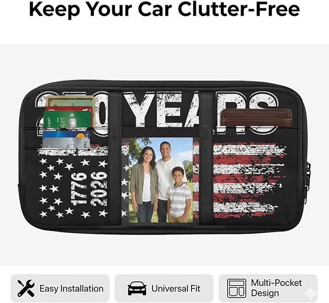 250th Anniversary of US Visor Storage Bag Car Visor Pocket Wallet Pouch with Multi-Pocket Vehicle Sunshade Storage Bag with Zipper for SUV Truck Van