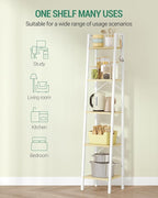 Hzuaneri Ladder Shelf, Bookshelf Bookcase, Freestanding Corner Storage Shelve with 2 Hooks for Home Office, Living Room, Kitc