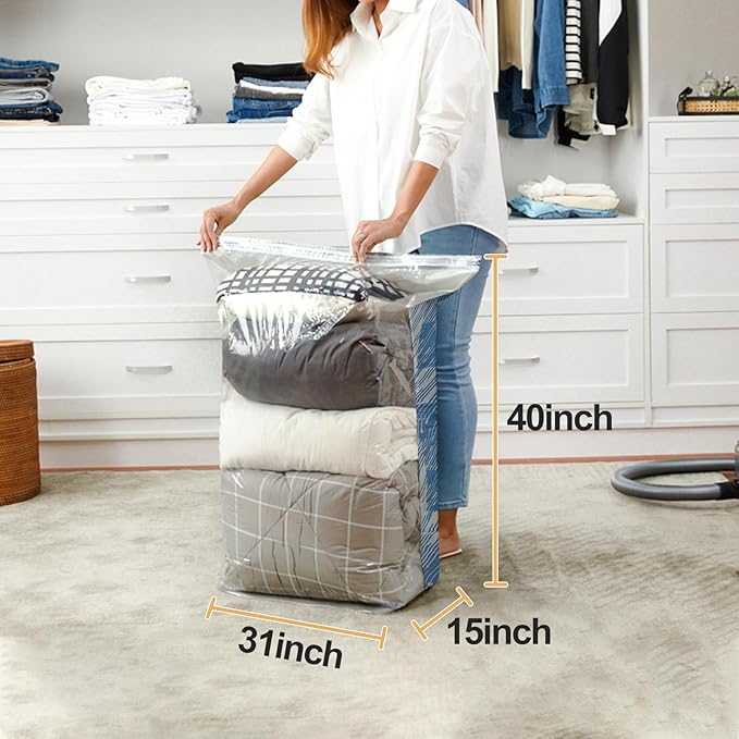 TAILI 6 Pack Vacuum Storage Bags, Jumbo Cube (31x40x15 Inch), Large Vacuum Seal Bag for Clothes, Comforters, Blankets, Beddin