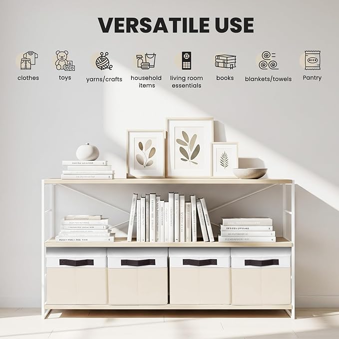 Large Closet Organizer Bins with Lids 8 Pack - Nursery Storage Baskets for Shelves Bedroom Dorm - Stackable RV Closet Organiz