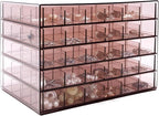 Clear Pink Acrylic Jewelry Storage Box, Earring Jewelry Organizer with 5 Drawers, 5-Layer Jewelry Box for Women, Earring Disp