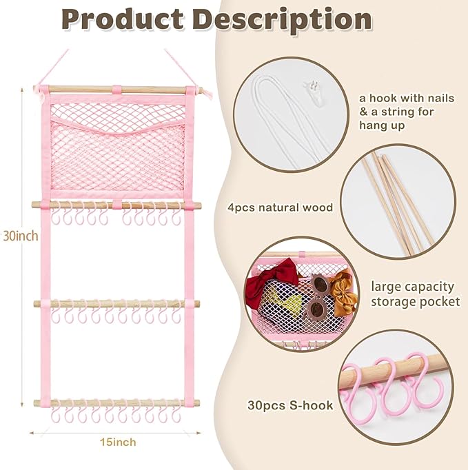 kangaroo Headband Holder Hair Bows Organizer for Baby Girls Large Capacity Bow Holder Hair Accessories Wall Hanging Organizer