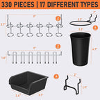 INCLY 280PCS Upgraded Pegboard Accessories Organizer Kit, Peg Board Hooks Assortment with Bins & Cups for Organizing Tools, F