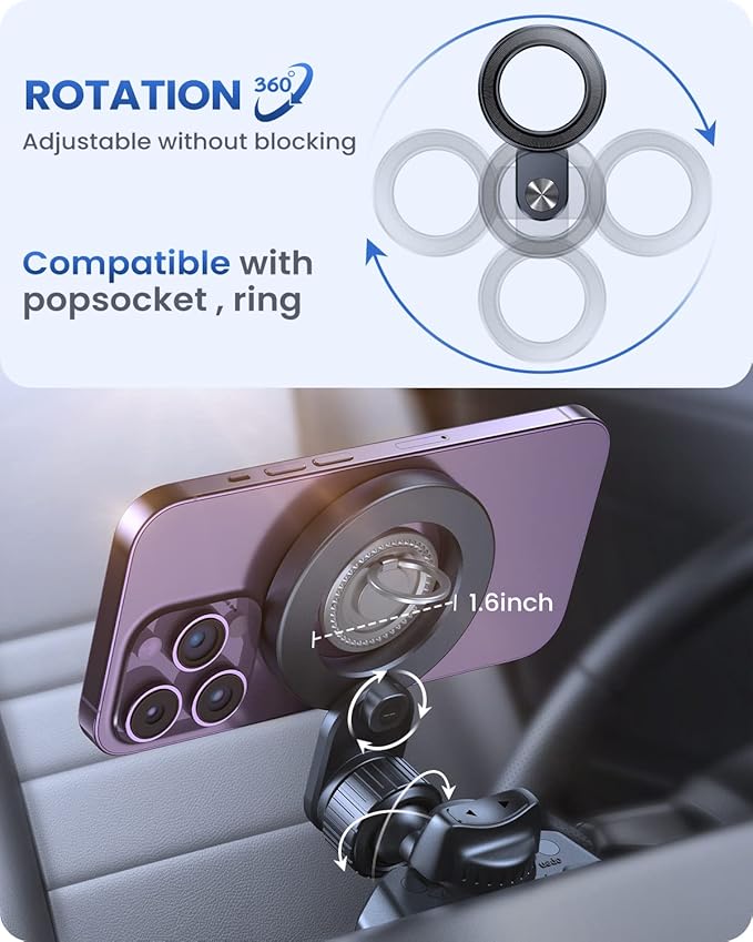 OQTIQ for MagSafe CD Phone Mount[Hollow Ring Design] Magnetic Phone Holder for Car CD Phone Holder Mount for iPhone 16 15 14 13 Pro Max Mini Plus MagSafe Case All Phones