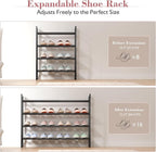 Bumusty 4-Tier Expandable Shoe Rack for Closet, 18“-33” Adjustable Shoe Rack for Small Space, Small Shoe Organizer for Front 