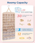 BAGSMART Hanging Jewelry Organizer, Necklace Holder Anti-tangle Earrings Rings Hanger with Pockets Hang on Closet, Wall, Door