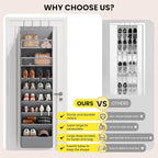 Mefirt 16-20 Pairs Over the Door Shoe Organizer, Clear Pockets Shoe Rack for Closet Door, Hanging Shoe Rack for Boots, Behind