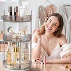 shuang qing Rotating Makeup Organizer for Vanity, Large Capacity Skincare Perfume Storage, Bathroom Counter Organizer, 360 Sp
