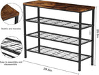 4-Tier Metal Shoe Rack with Wood Top - Durable & Space-Saving Shoe Organizer,Industrial Shoe Organizer Shelf Bench Storagefor