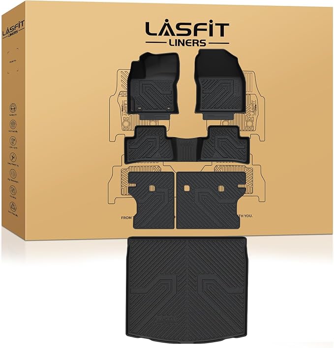 LASFIT Floor Mats Cargo with Backrest Mats for Toyota Corolla Cross Hybrid 2022-2026, TPE All Weather Protection Custom Fit 1st & 2nd Row Floor Liners Trunk Mats for Corolla Cross Black