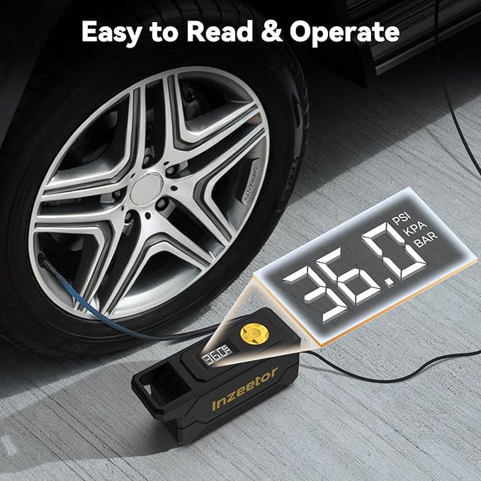 150 PSI Tire Inflator Portable Air Compressor, 12V DC Auto Shutoff Air Pump with Digital Pressure Gauge and Emergency LED Light for Car Tires, Bicycle & Balloons, Black