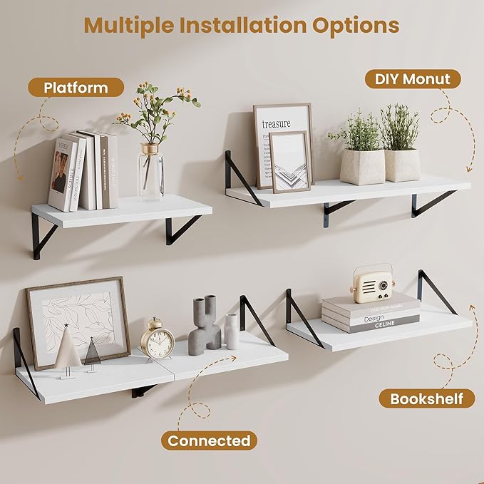 Floating Shelves for Wall,18" Wall Mounted Shelves Set of 2,Wood Floating Shelf with Bracket,Sturdy Metal Bracket Bookshelves