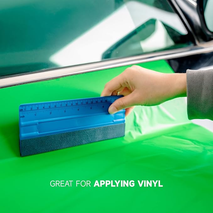 FOSHIO 8 Inch Felt Squeegee for Vinyl wtih Ruler 20CM 4 Round Corners Universal Card, Window Tint Film Installing Hard Blue PP Car Vinyl Wrap Scraper Tool