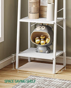 Hzuaneri Ladder Shelf, Bookshelf Bookcase, Freestanding Corner Storage Shelve with 2 Hooks for Home Office, Living Room, Kitc