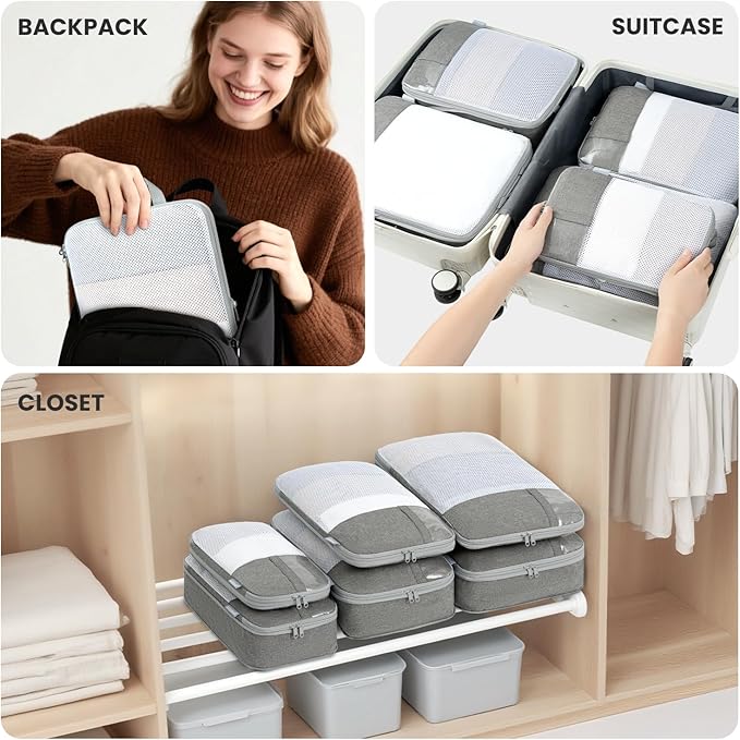 Compression Packing Cubes for Travel, Lightweight Vacation Travel Essentials, Travel Accessories for Suitcase Organizer Bags 