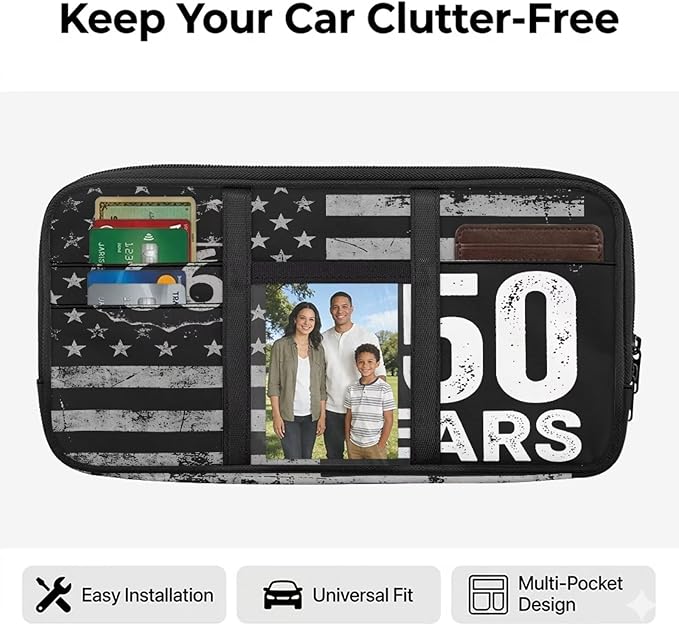 250th Anniversary USA Car Sun Visor Organizer Multi-Function Note Card Holder Car Storage Bag Vehicle Visor Storage Pouch Interior Car Accessories